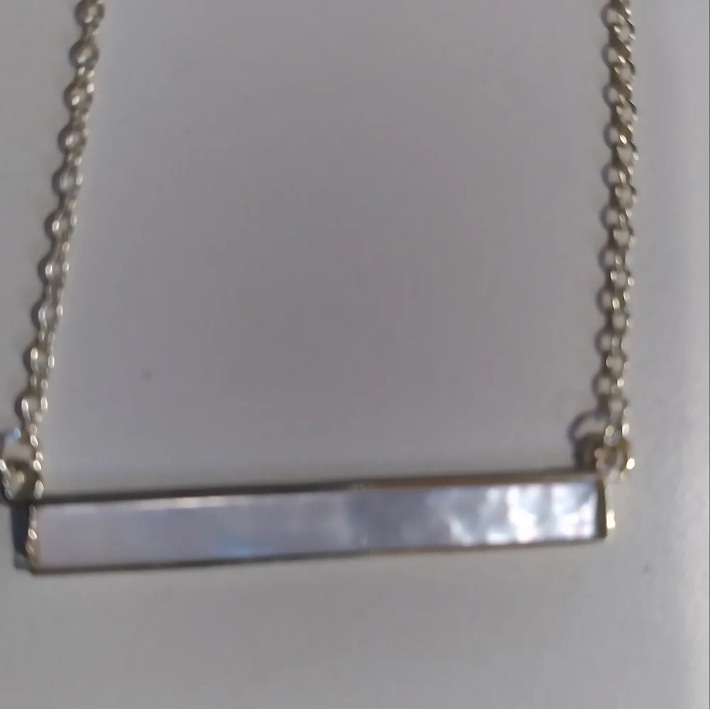 14K over 925 SS Mother of Pearl Bar Necklace 16" w/ adjustable chain - Picture 1 of 6